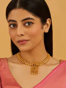 Kushal's Fashion Jewellery 92.5 Pure Silver Gold-Plated Temple Necklace