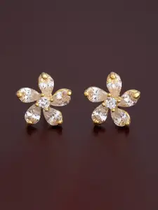 Kushal's Fashion Jewellery 92.5  Silver Gold-Plated CZ Studded Studs Earrings