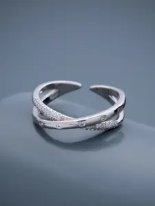 Kushal's Fashion Jewellery Kushal's Fashion Rhodium-Plated 92.5 Pure Silver Studded Adjustable Finger Ring