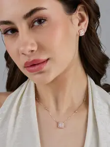 Kushal's Fashion Jewellery Sterling Silver Rose Gold-Plated CZ Necklace & Earrings
