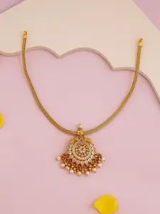 Kushal's Fashion Jewellery 92.5 Pure Silver Gold-Plated Studded & Beaded Temple Necklace