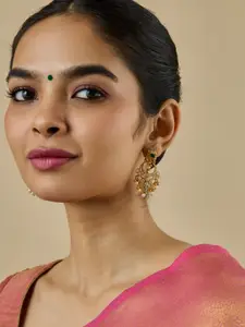 Kushal's Fashion Jewellery Embellished Bridal 92.5 Gold Plated Crescent Chandbalis