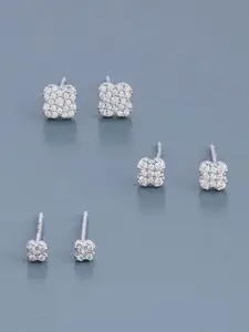 Kushal's Fashion Jewellery 92.5 Sterling Silver Rhodium-Plated Geometric Studs Earrings
