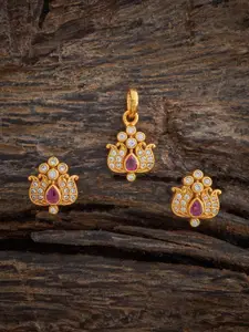Kushal's Fashion Jewellery Ruby Gold-Plated Ethnic 92.5 Pure Silver Temple Pendant Set