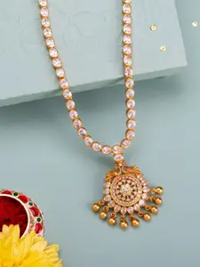 Kushal's Fashion Jewellery Women White Silver Gold-Plated Ethnic 92.5 Pure Temple Necklace