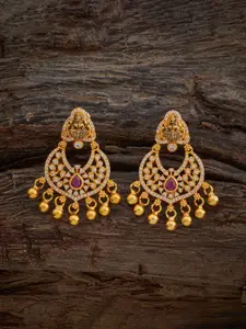 Kushal's Fashion Jewellery Embellished Bridal 92.5 Gold-Plated Crescent Shaped Chandbalis
