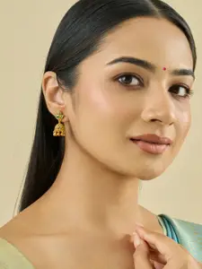 Kushal's Fashion Jewellery Embellished Bridal 92.5 Silver Gold-Plated Dome Temple Jhumkas