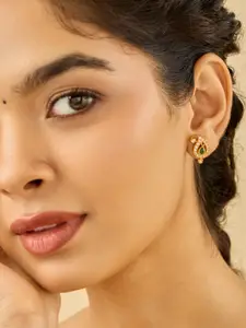 Kushal's Fashion Jewellery 92.5 Pure Silver Gold-Plated Paisley Shaped Studs Earrings