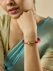 Kushal's Fashion Jewellery Ruby Gold-Plated Ethnic 92.5 Pure Silver Temple Bangle