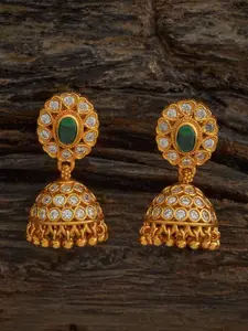 Kushal's Fashion Jewellery Embellished Bridal 92.5 Pure Silver Gold-Plated Dome Jhumkas