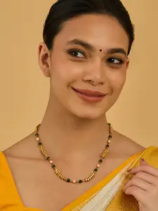 Kushal's Fashion Jewellery 92.5 Pure Silver Gold-Plated Pearls Studded Temple Necklace