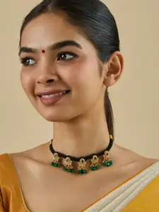 Kushal's Fashion Jewellery Embellished Bridal Gold-Plated Temple Necklace