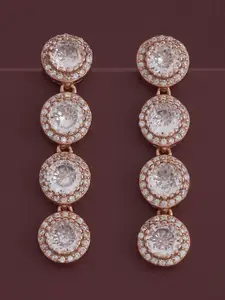 Kushal's Fashion Jewellery 92.5  Silver Rose Gold-Plated Circular CZ Drop Earrings