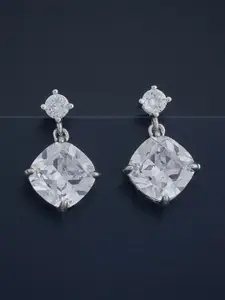 Kushal's Fashion Jewellery 92.5  Silver Rhodium-Plated Zircon Drop Earrings