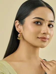 Kushal's Fashion Jewellery 92.5 Silver Gold-Plated Studded & Beaded Drop Earrings