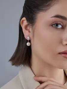 Kushal's Fashion Jewellery 92.5  Silver Rose Gold-Plated Pearls Drop Earrings