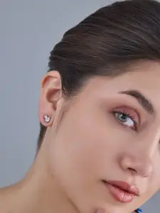 Kushal's Fashion Jewellery 92.5  Silver Rhodium-Plated Classic Zircon Studs