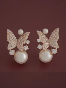 Kushal's Fashion Jewellery Pearl Rose Gold-Plated 92.5 Sterling Silver Studs Earrings