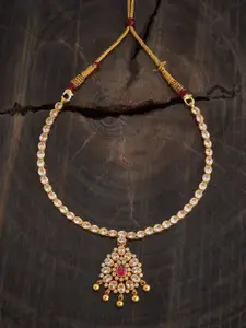 Kushal's Fashion Jewellery Embellished Bridal 92.5 Gold-Plated Temple Necklace