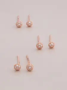 Kushal's Fashion Jewellery 92.5 Sterling Silver Rose Gold Plated Geometric Studs Earrings
