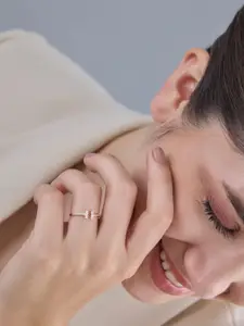 Kushal's Fashion Jewellery Sterling Silver Rose Gold-Plated CZ Temple Finger Ring