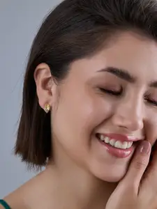 Kushal's Fashion Jewellery 92.5  Silver Gold-Plated Leaf Shaped Studs