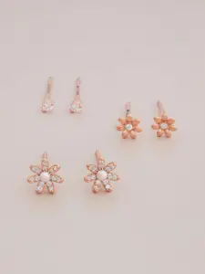 Kushal's Fashion Jewellery 92.5 Sterling Silver Rose Gold Plated Floral Studs Earrings