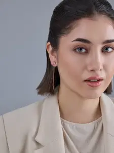 Kushal's Fashion Jewellery 92.5  Silver Rose Gold-Plated Zircon Drop Earrings