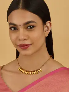 Kushal's Fashion Jewellery 92.5 Pure Silver Gold-Plated Ruby Studded Temple Necklace