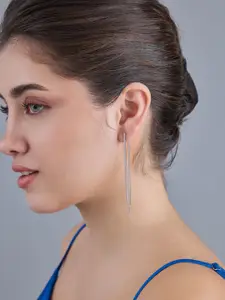 Kushal's Fashion Jewellery 92.5  Silver Rhodium-Plated CZ-Studded Drop Earrings