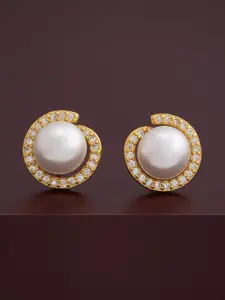 Kushal's Fashion Jewellery 92.5  Silver Gold-Plated CZ Studded Studs Earrings