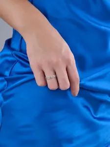 Kushal's Fashion Jewellery Sterling Silver Rhodium-Plated CZ Studded Temple Finger Ring