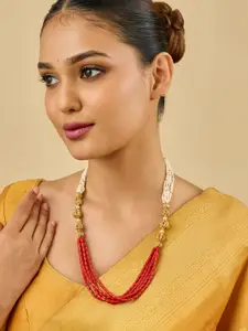 Kushal's Fashion Jewellery 92.5 Pure Silver Gold-Plated Pearls Beaded Temple Necklace