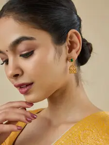 Kushal's Fashion Jewellery Embellished Bridal 92.5 Pure Dome Shaped Zircon Temple Jhumkas