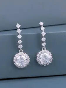 Kushal's Fashion Jewellery 92.5 Silver Rhodium-Plated Zircon Circular Shaped Drop Earrings