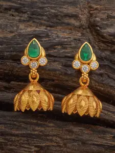 Kushal's Fashion Jewellery Embellished Bridal 92.5 Gold-Plated Dome Zircon Jhumkas