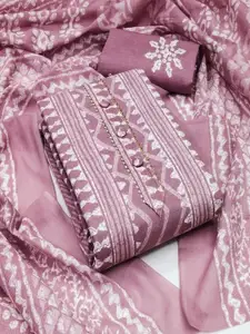 Peachmode Purple Printed Gota Work Pure Cotton Unstitched Dress Material