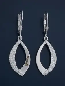 Kushal's Fashion Jewellery 92.5  Silver Rhodium-Plated CZ Studded Hoop Earrings