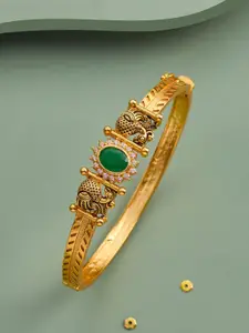 Kushal's Fashion Jewellery 92.5 Pure Silver Gold-Plated Stone-Studded Temple Kada Bangle