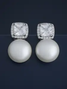 Kushal's Fashion Jewellery 92.5  Silver Rhodium-Plated Pearls Studs Earrings