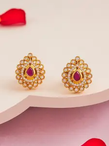 Kushal's Fashion Jewellery Gold-Plated 92.5 Pure Silver Stone Studded Temple Studs