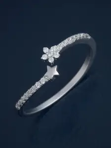 Kushal's Fashion Jewellery Sterling Silver Rhodium-Plated Cubic Zirconia Temple Finger Ring