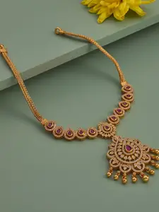 Kushal's Fashion Jewellery Ruby Gold-Plated Ethnic 92.5 Pure Temple Silver Necklace
