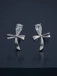 Kushal's Fashion Jewellery 92.5  Silver Rhodium-Plated Zircon Studded Earrings