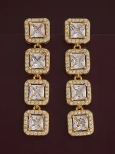 Kushal's Fashion Jewellery 92.5  Silver Gold-Plated Square Zircon Drop Earrings