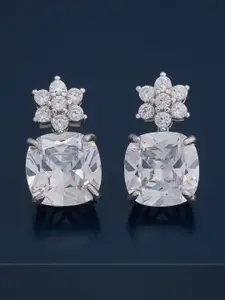 Kushal's Fashion Jewellery 92.5  Silver Rhodium-Plated Square Shaped Drop Earrings