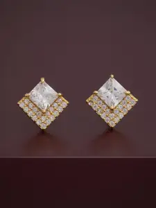 Kushal's Fashion Jewellery 92.5  Silver Gold-Plated Classic Stone Studded Studs