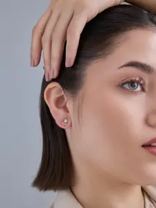 Kushal's Fashion Jewellery 92.5  Silver Rose Gold-Plated CZ-Studded Floral Studs