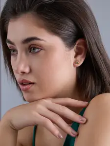 Kushal's Fashion Jewellery 92.5  Silver Gold-Plated CZ Studded Studs Earrings