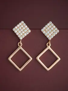 Kushal's Fashion Jewellery 92.5  Silver Gold-Plated Diamond Shaped Drop Earrings